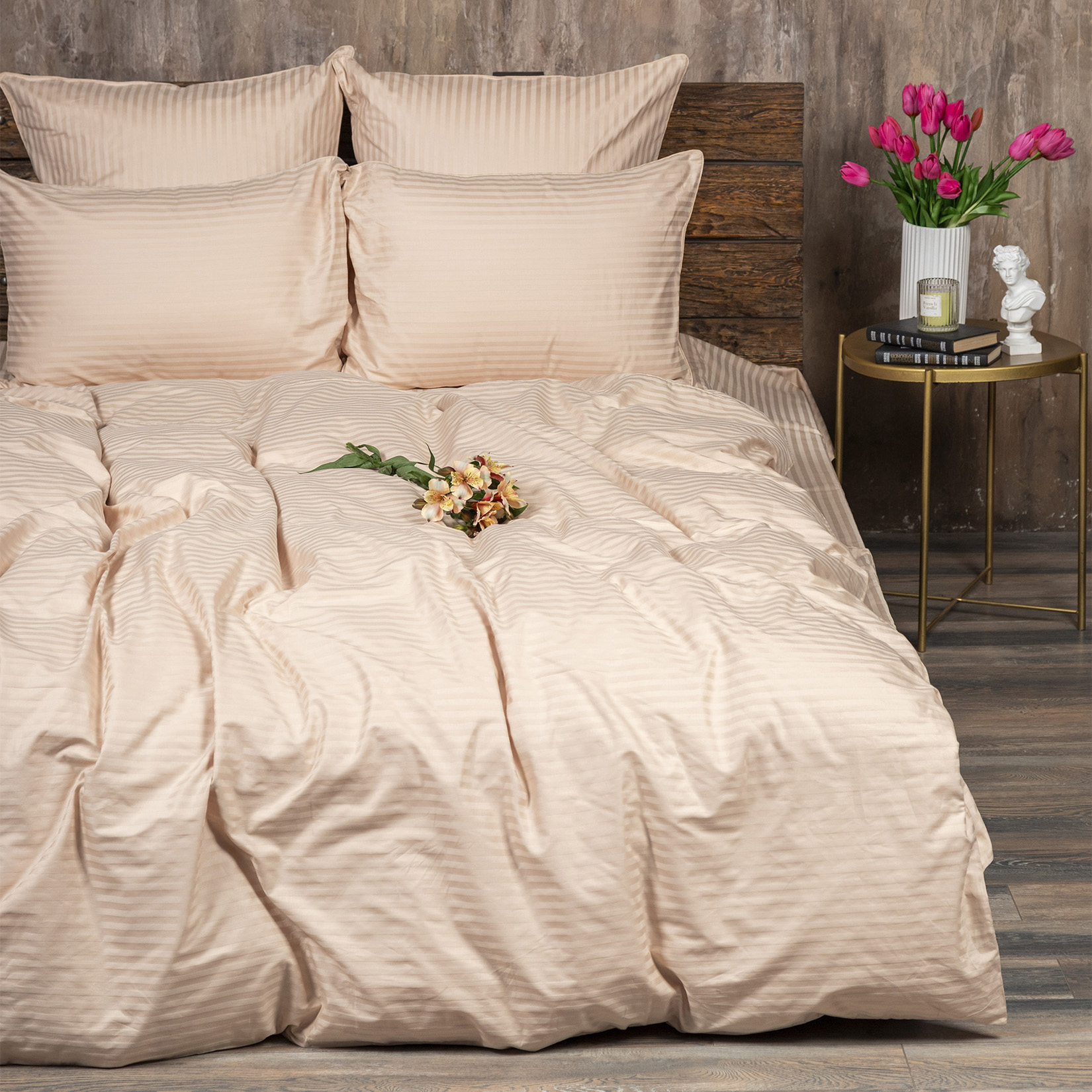 Комплект постельного белья Сатин-Страйп светло-бежевый 6821