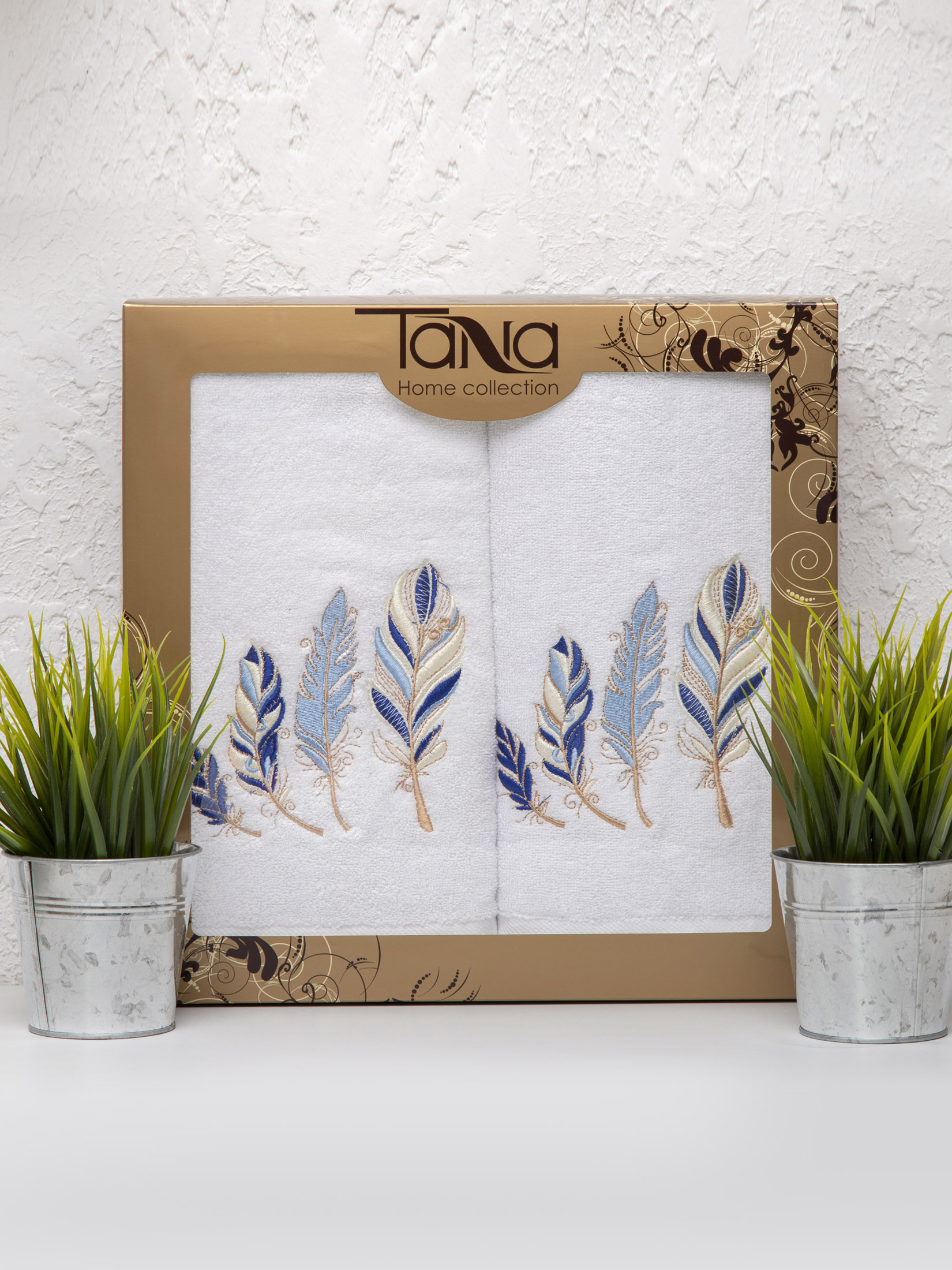 Набор полотенец ПЕРЫШКИ белый без бахромы из 2-х