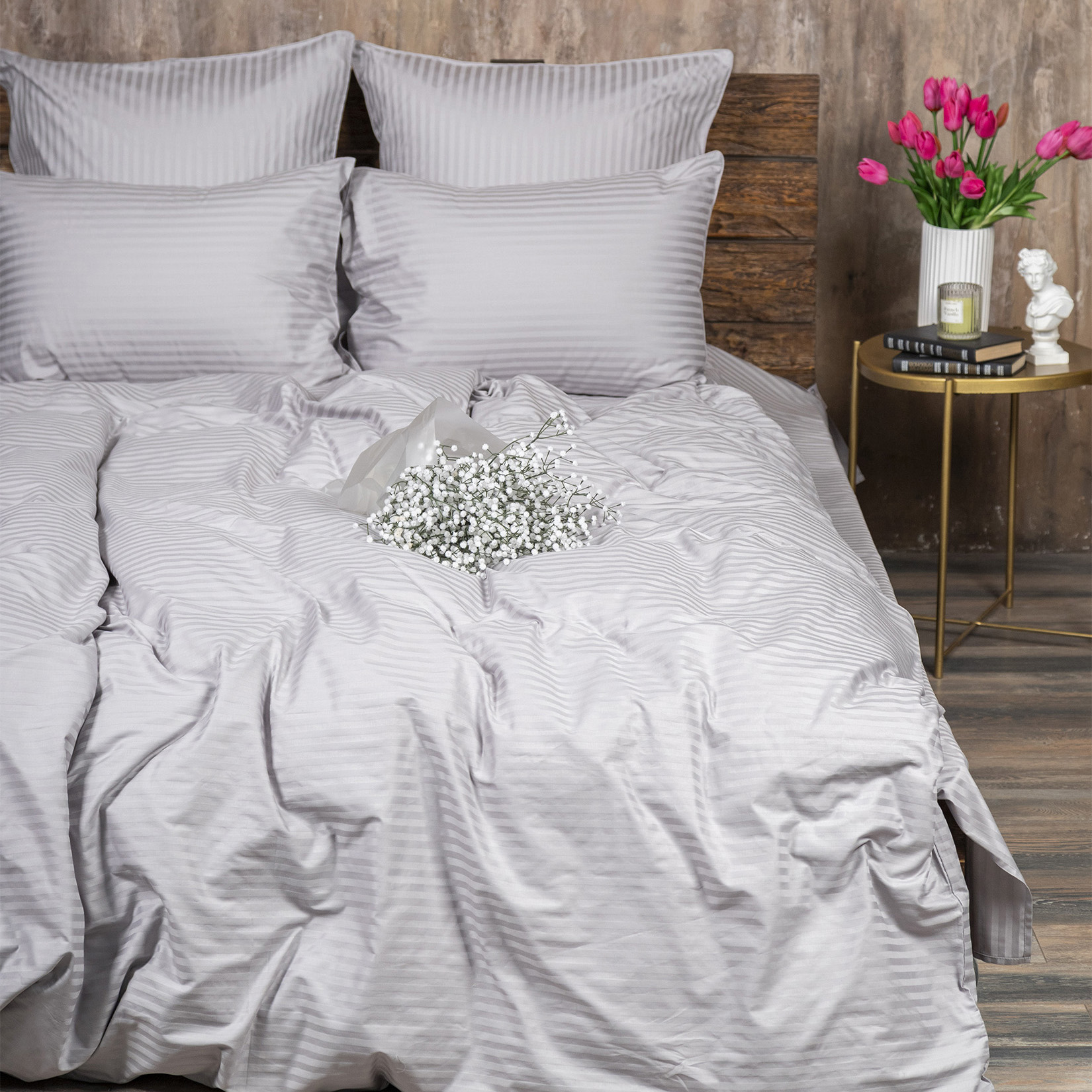 Комплект постельного белья Сатин-Страйп светло-серый 6410