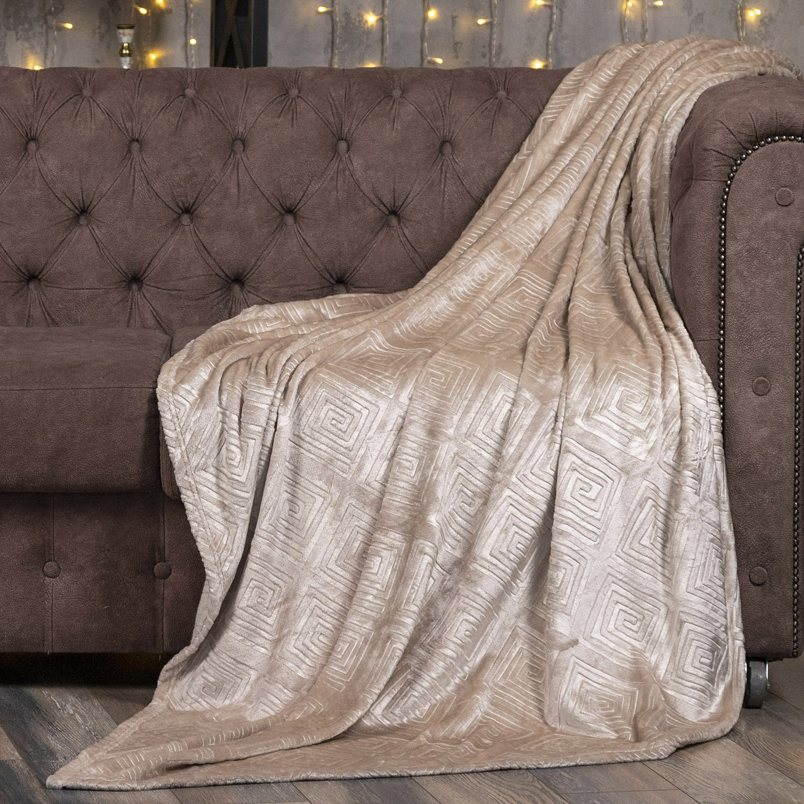 Плед ОЛИВИЯ однотонный с тиснением бежевый ромб 15-09