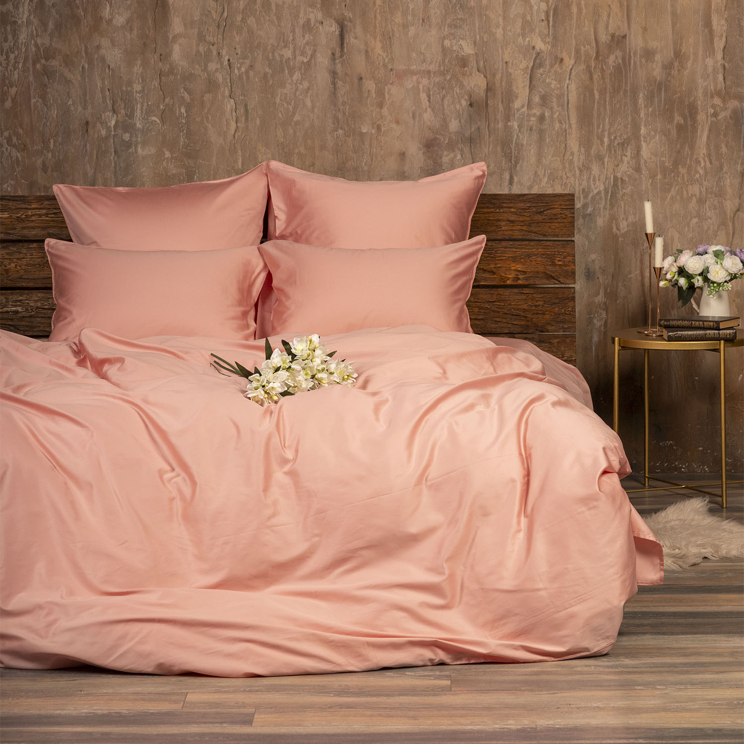 Комплект постельного белья Мако-сатин с модалом персиковый М-04