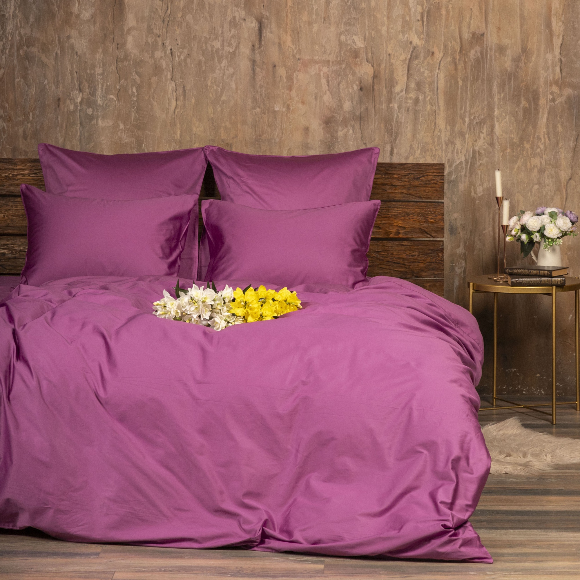 Комплект постельного белья Мако-сатин с модалом пурпурный М-03