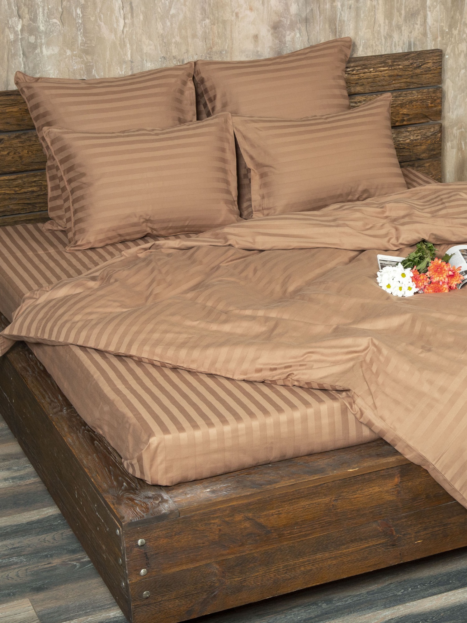 Комплект постельного белья Сатин-Страйп светло-коричневый 2205